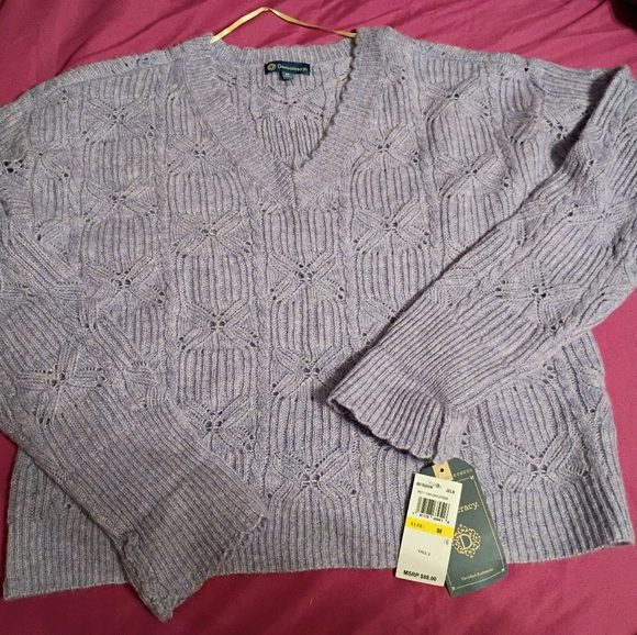 Democracy Sweaters - Democracy Lavender V-Neck Cable Knit Sweater